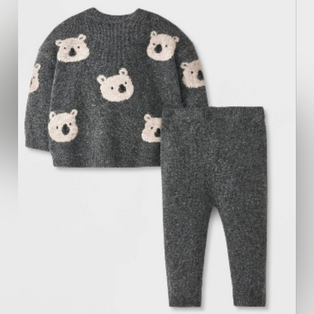 Gray Bear Pattern Sweater and Leggings Set - Picture 2 of 3